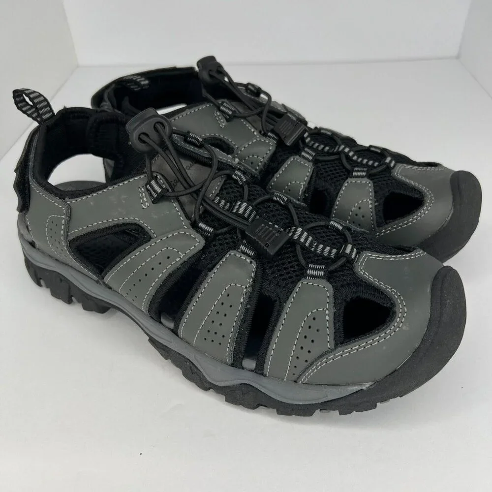Eddie Bauer Mens Stewart Gray Genuine Leather Bump Toe Size 9M Hiking Sandals